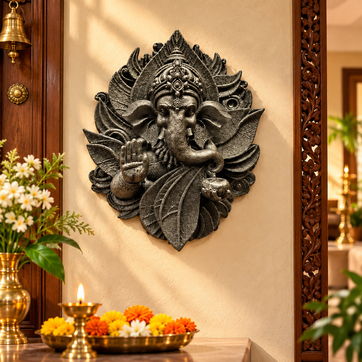 3D Pyrite Ganesh Ji Premium Wall Hanging – 6 Inch Antique Metallic Décor