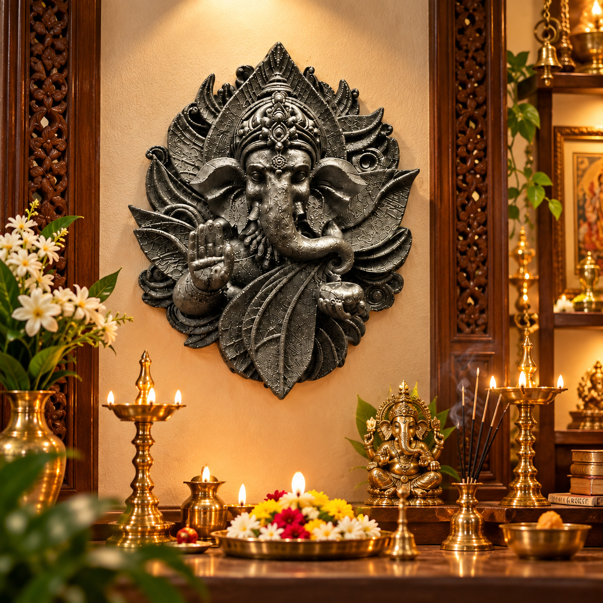 3D Pyrite Ganesh Ji Premium Wall Hanging – 6 Inch Antique Metallic Décor