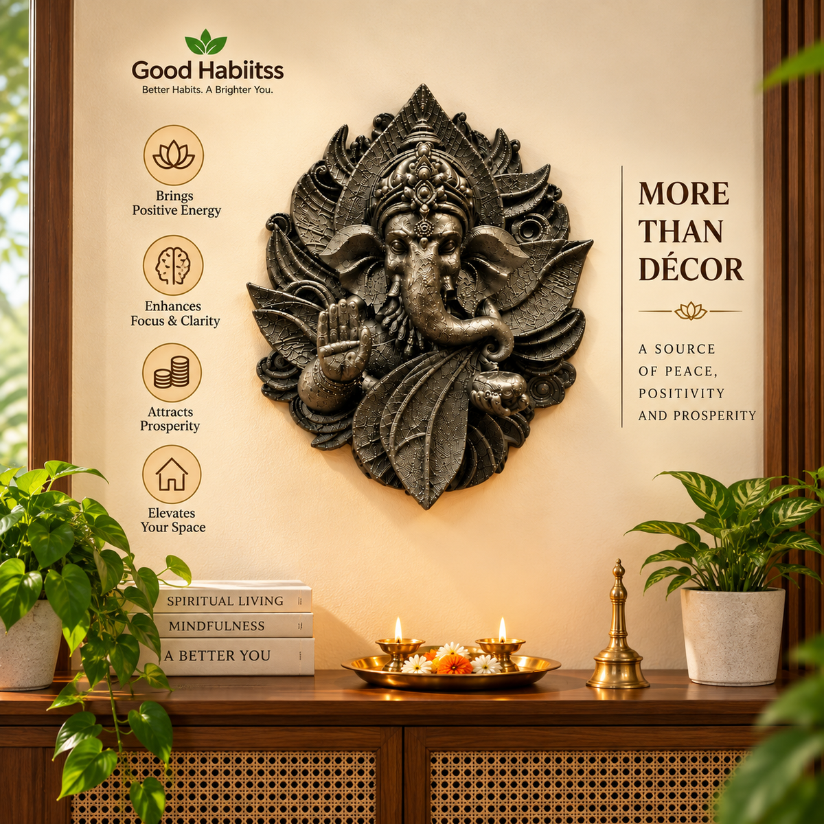 3D Pyrite Ganesh Ji Premium Wall Hanging – 6 Inch Antique Metallic Décor