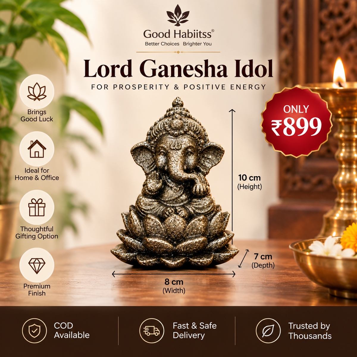 Pyrite Bal Ganesh Ji Idol, 3 Inch