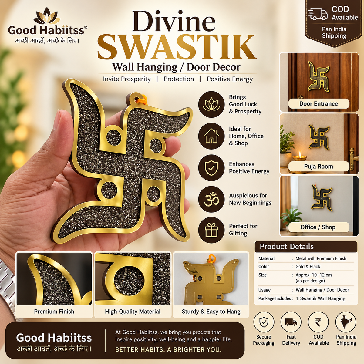Pyrite Swastik – Divine Wealth & Prosperity Wall Hanging | Natural Pyrite Crystal | Vastu Home Decor
