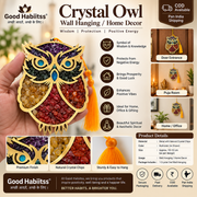 Crystal Owl Wall Hanger – Mixed Healing Crystal Chips in Wooden Laser-Cut Owl | Wisdom • Protection • Positive Energy