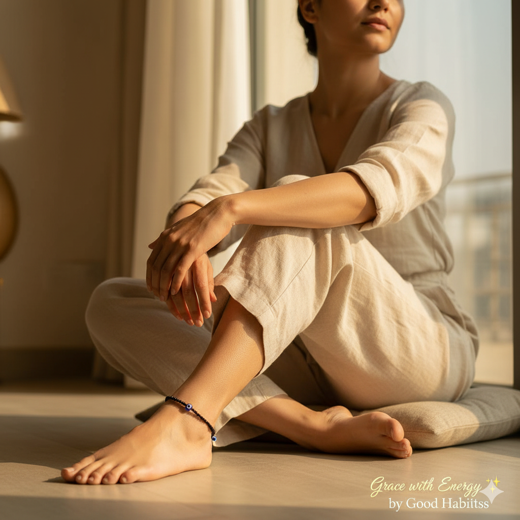 Negative Energy Blocker Anklet – Evil Eye + Tourmaline