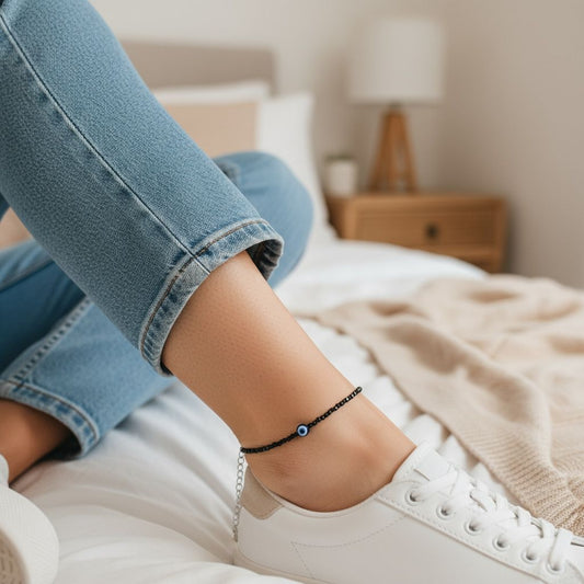 Negative Energy Blocker Anklet – Evil Eye + Tourmaline