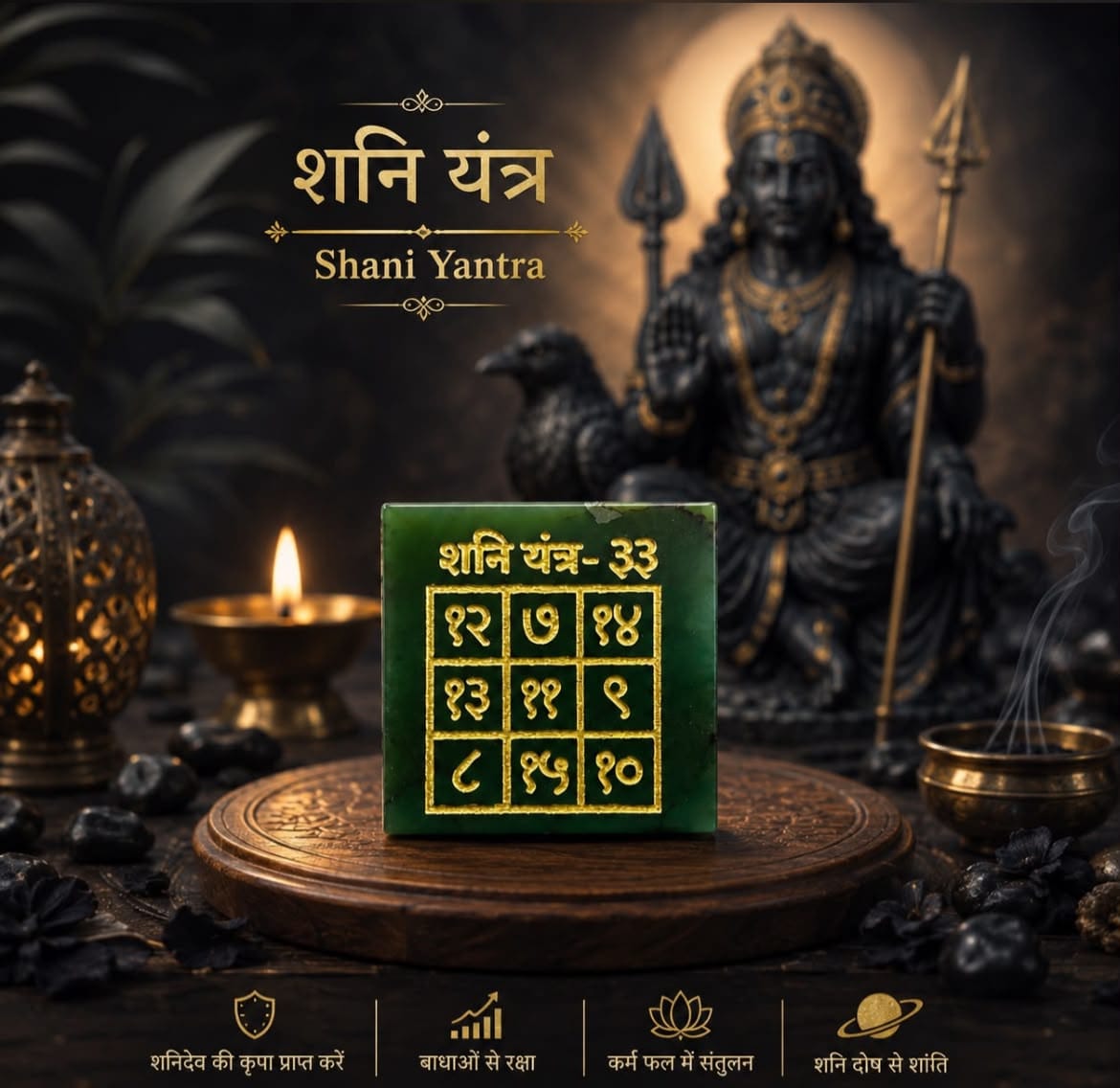 Shani Yantra – Green Jade Saturn Yantra for Shanidev's Blessings, Protection & Karmic Balance