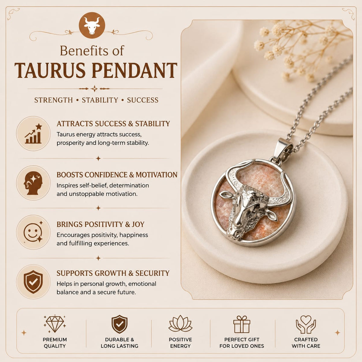 Benefits of Taurus Pendant - Strength, Stability, Success by Good Habiitss