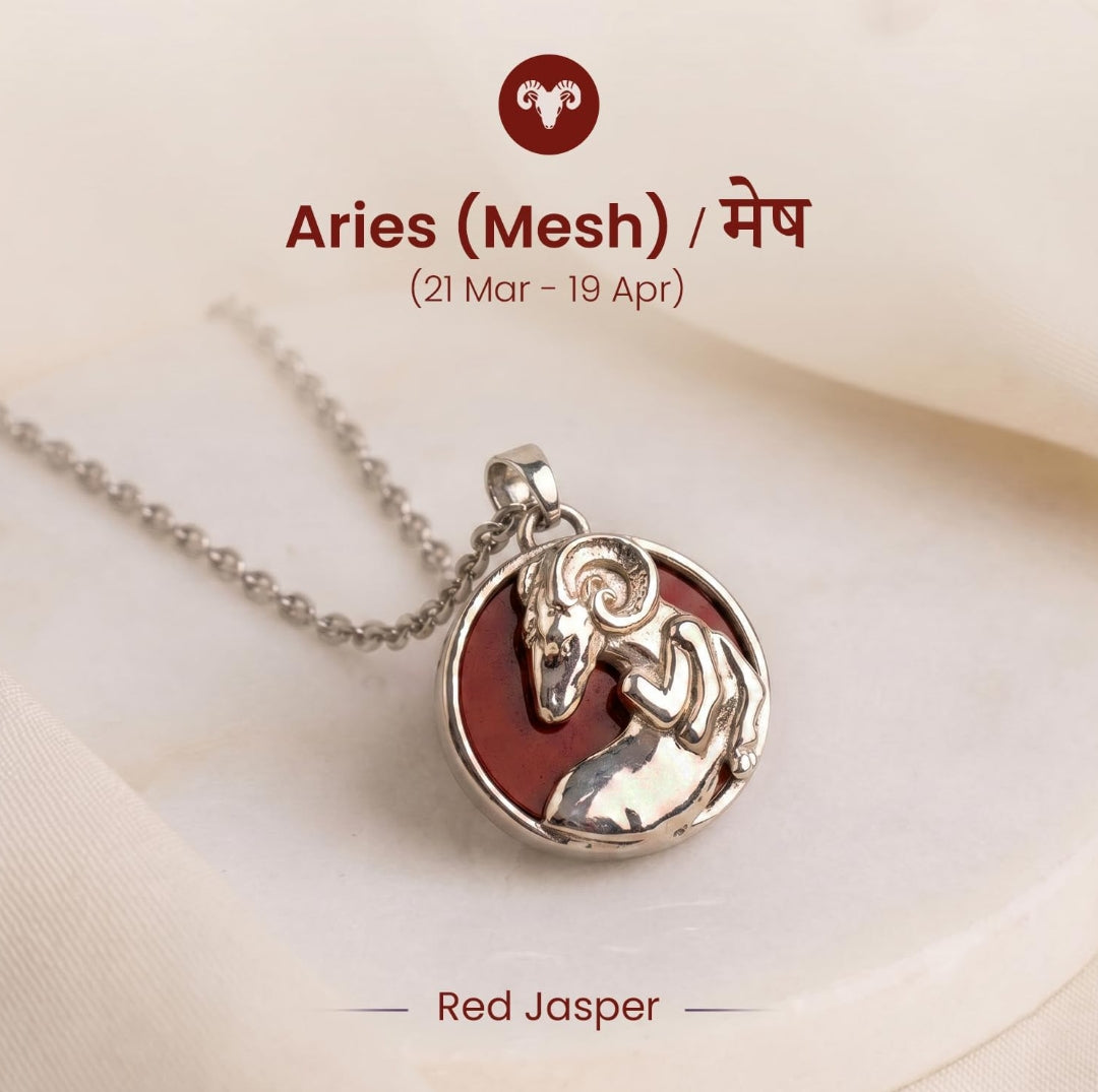 Aries Mesh Zodiac Pendant with Red Jasper crystal by Good Habiitss