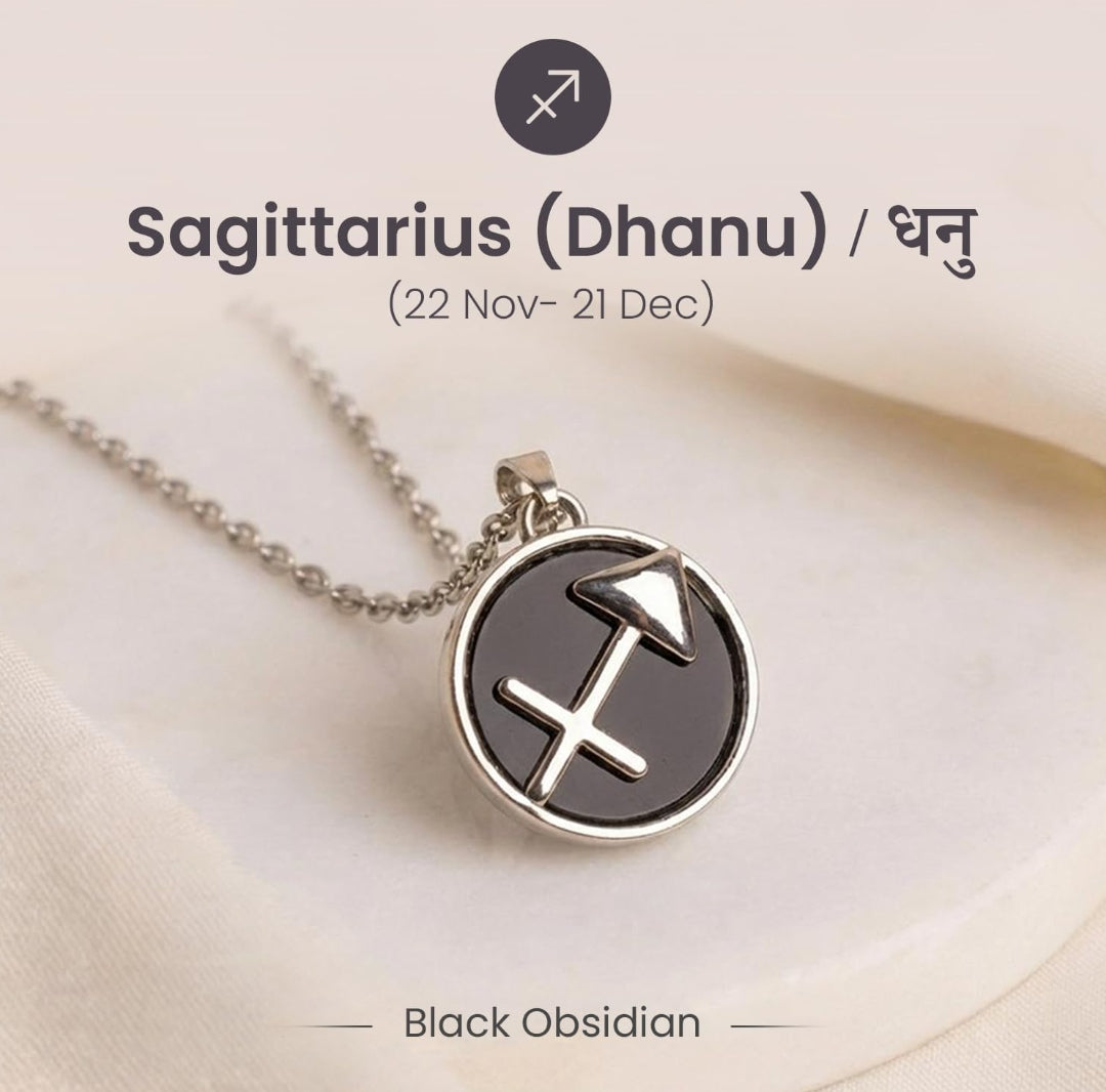 Sagittarius Dhanu Zodiac Pendant with Black Obsidian crystal by Good Habiitss