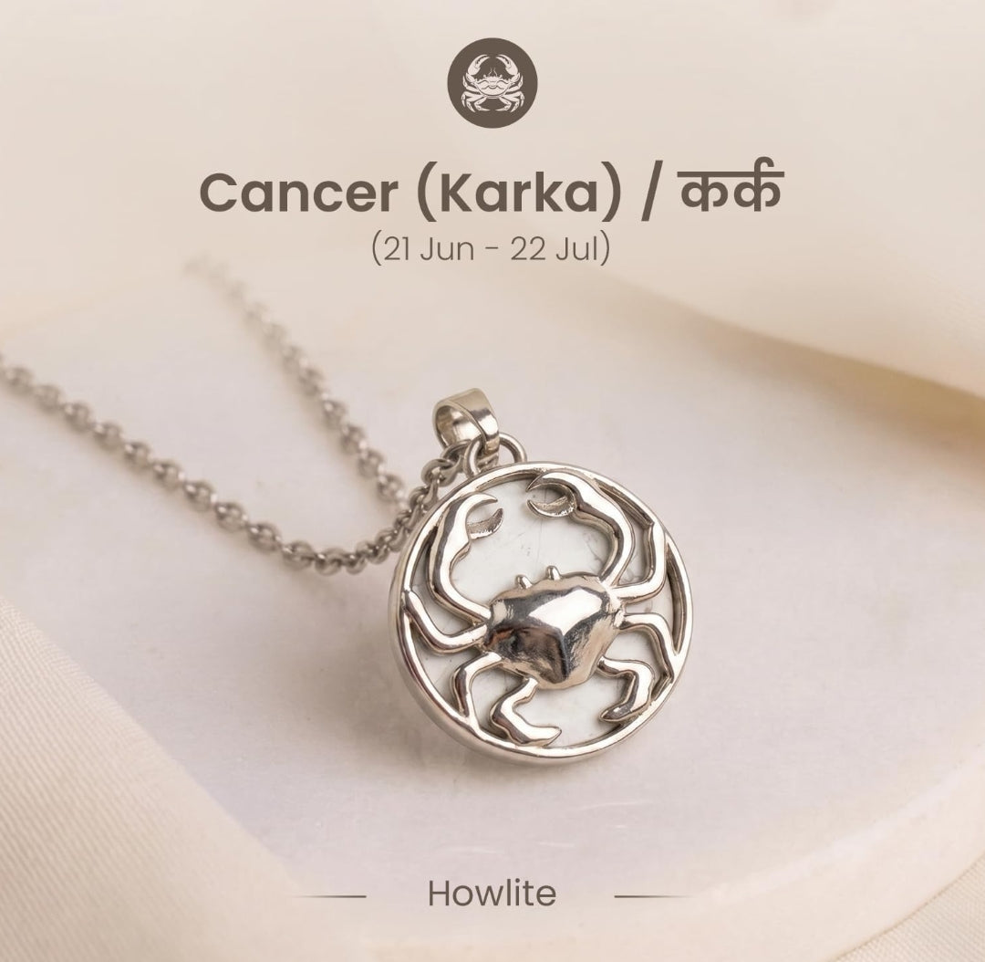 Cancer Karka Zodiac Pendant with Howlite crystal and silver crab by Good Habiitss
