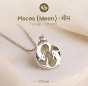 Pisces Meen Zodiac Pendant with Citrine crystal and silver twin fish by Good Habiitss