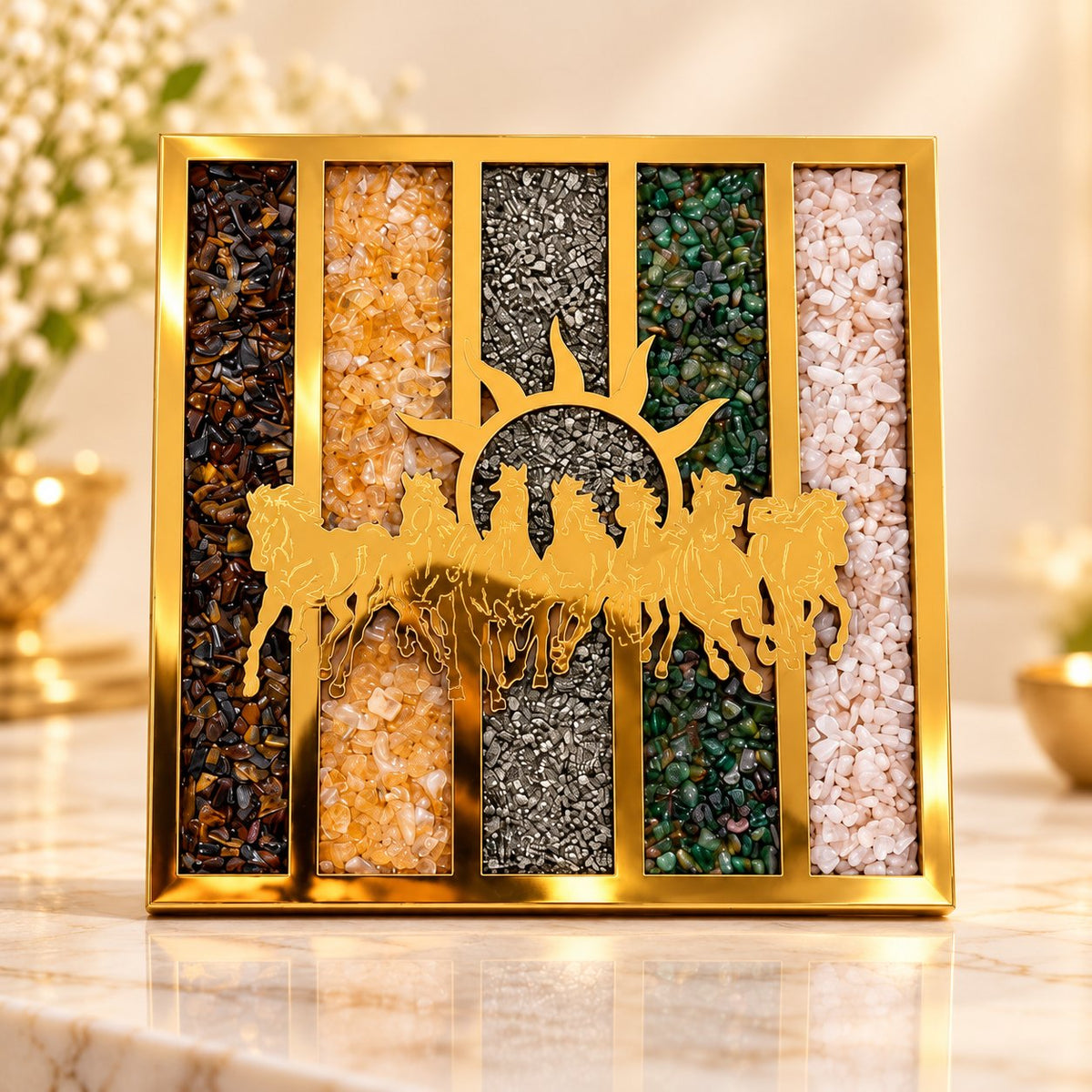 Seven Horses Crystal Chip Decorative Frame – 6 × 6 in — product detail