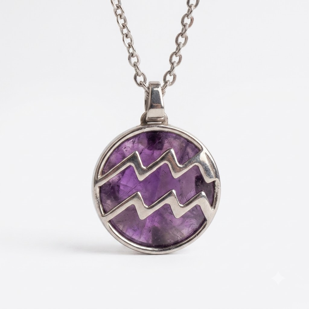 Aquarius (Kumbh) Zodiac Pendant | Amethyst Crystal | Kumbh Rashi Necklace