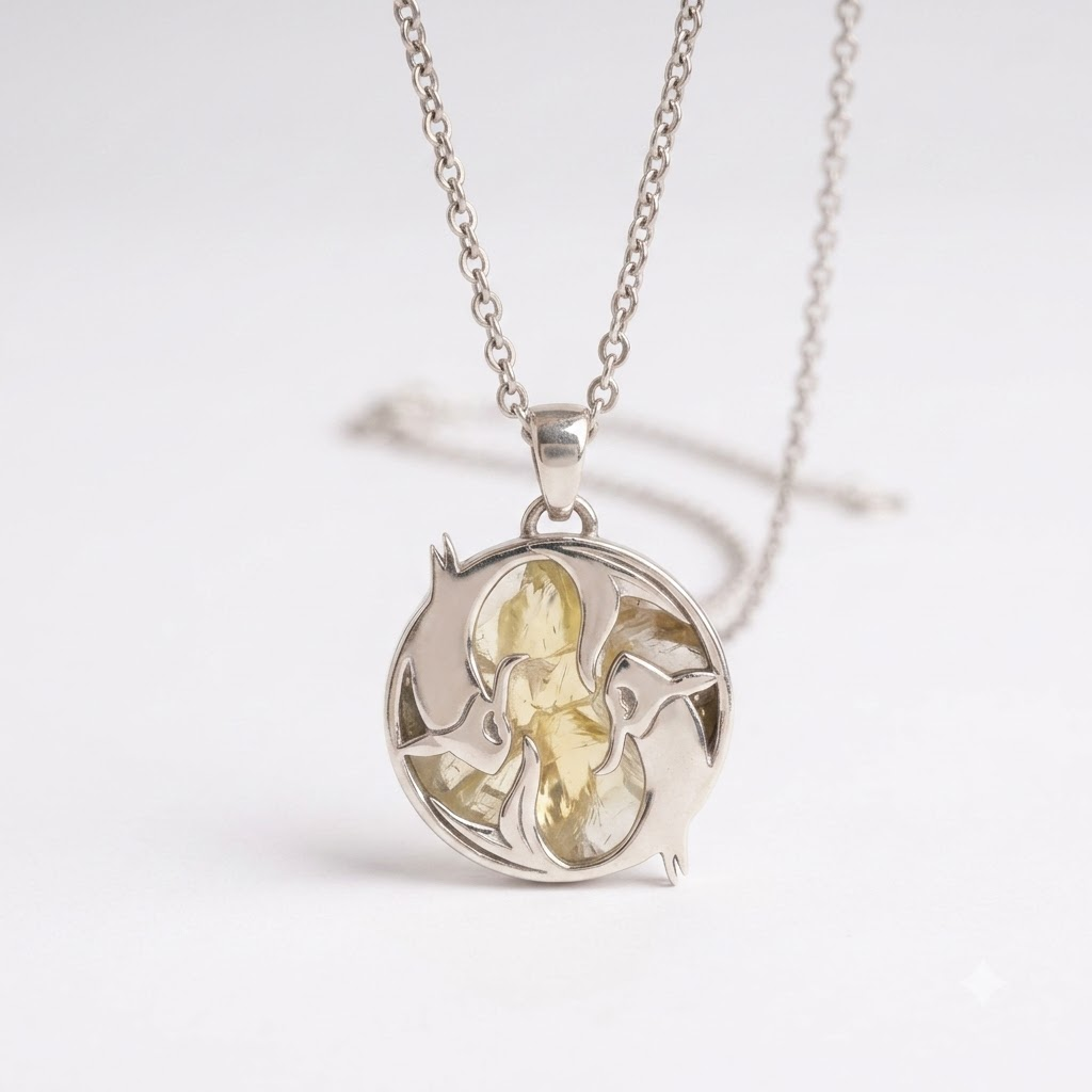 Pisces (Meen) Zodiac Pendant | Citrine Crystal | Meen Rashi Necklace