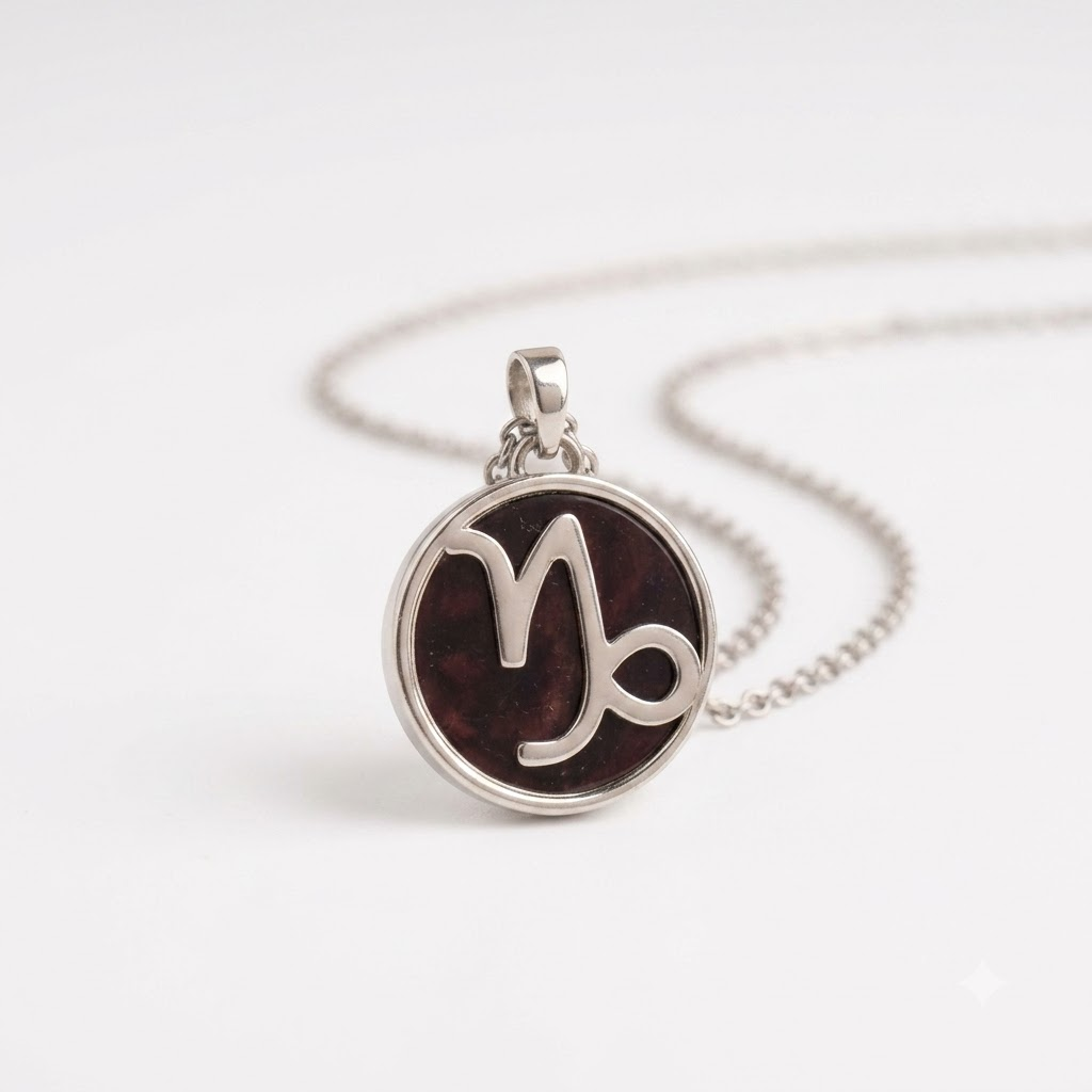 Capricorn (Makar) Zodiac Pendant | Garnet Crystal | Makar Rashi Necklace