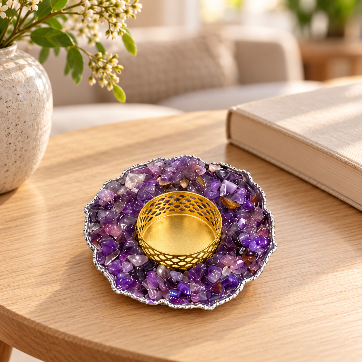 Amethyst Crystal Candle Holder — living room