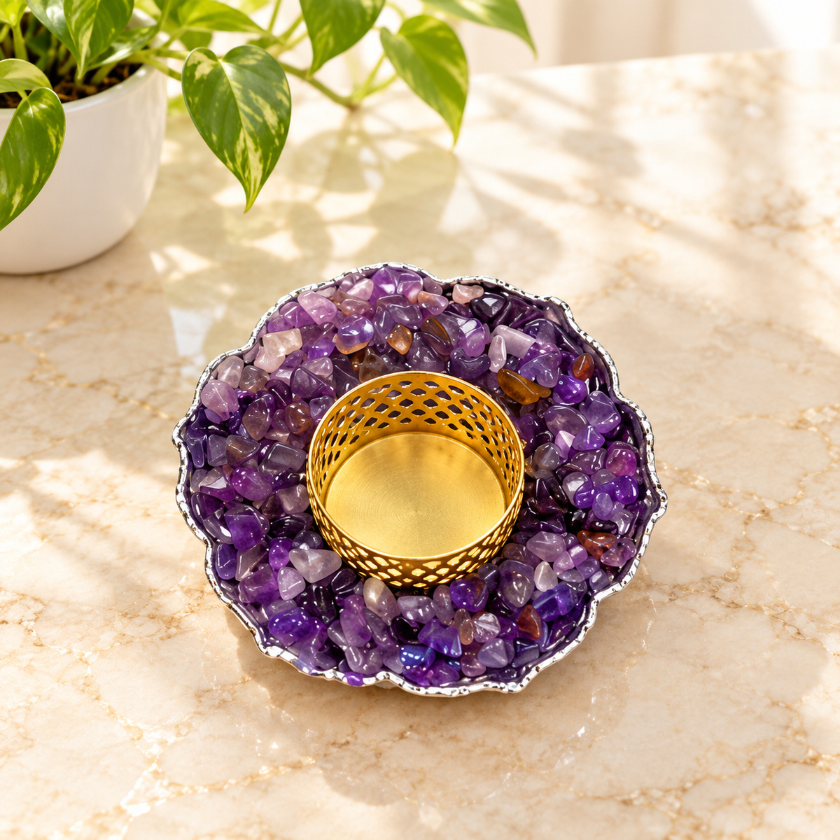 Amethyst Crystal Candle Holder — console display