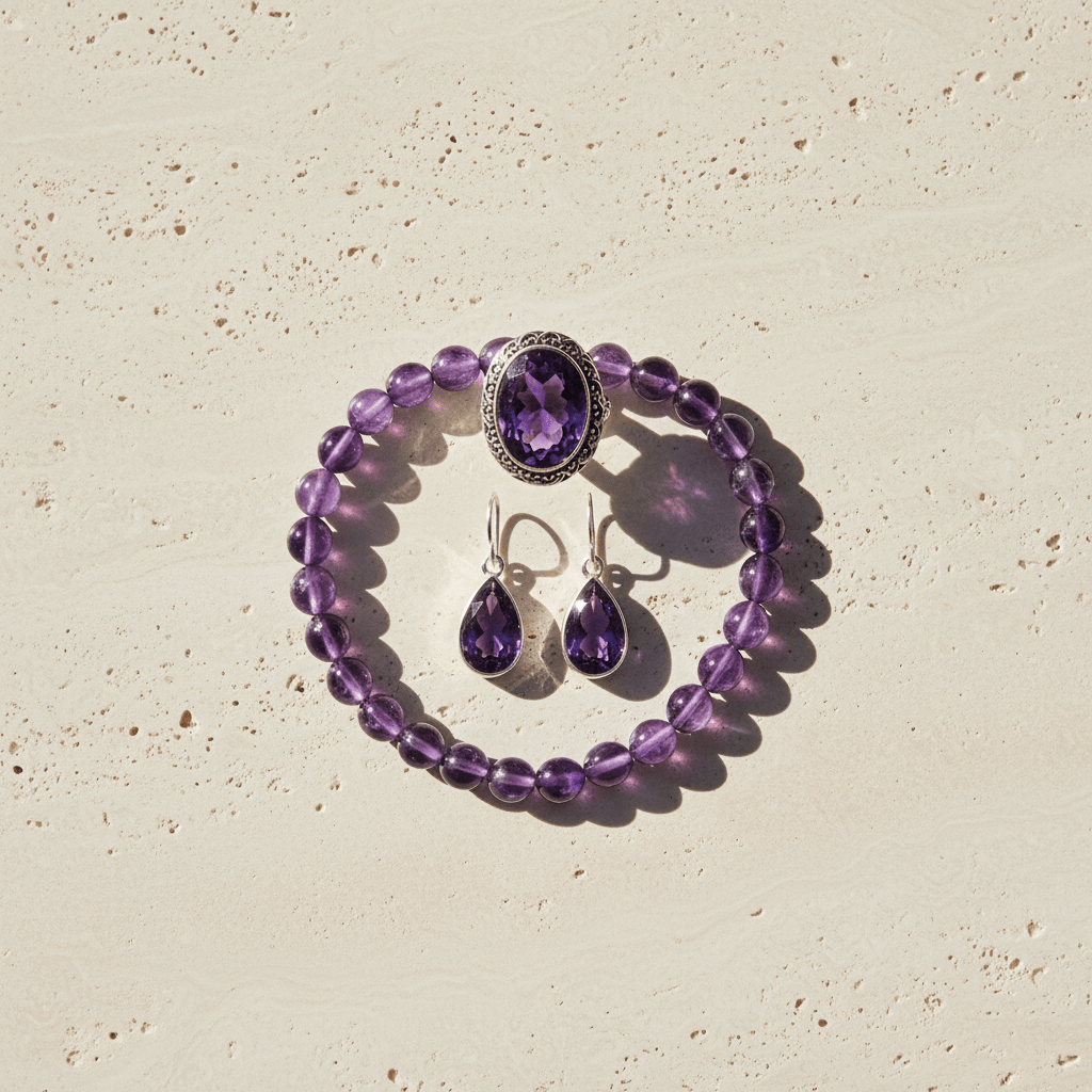 Amethyst Crystal Jewellery Set – Bracelet, Pendant & Earrings