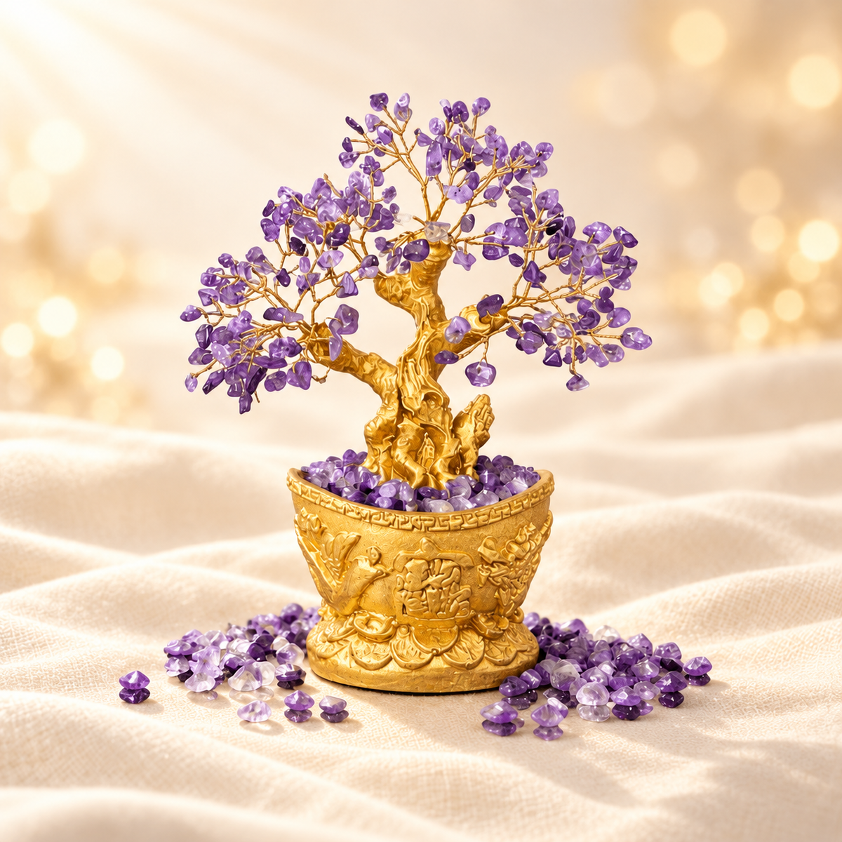 Amethyst Crystal Tree – Natural Gemstone Décor on warm cream background