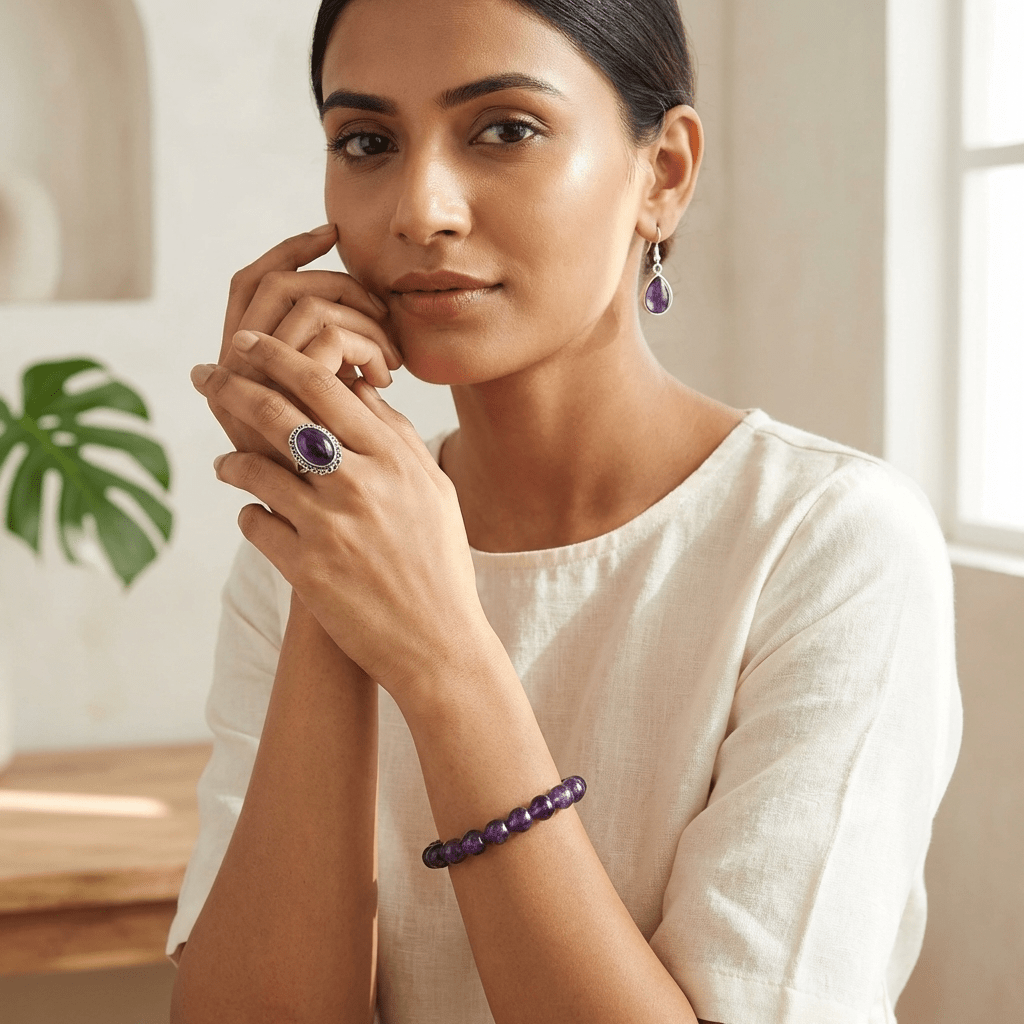 Amethyst Healing Crystal Jewelry Set - GOOD HABITSS