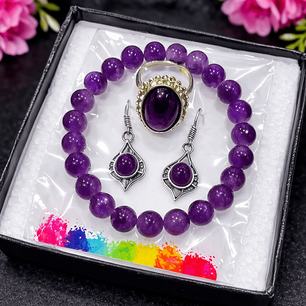 Amethyst Healing Crystal Jewelry Set - GOOD HABITSS