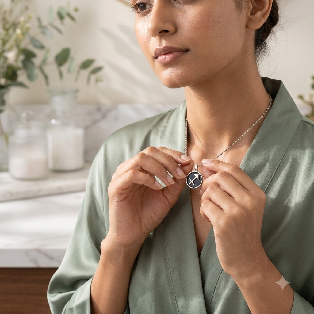 Sagittarius (Dhanu) Zodiac Pendant | Black Obsidian Crystal | Dhanu Rashi Necklace