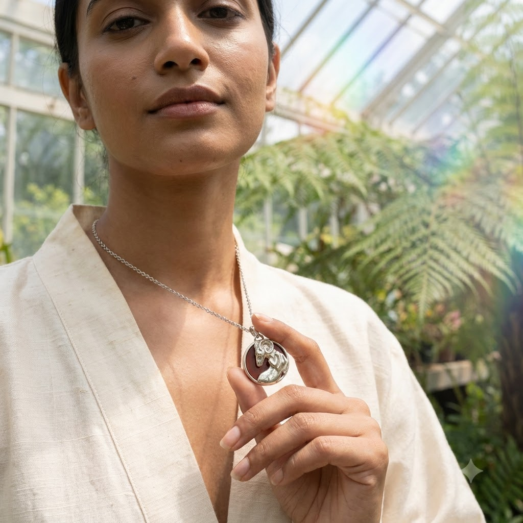 Aries (Mesh) Zodiac Pendant | Red Jasper Crystal | Mesha Rashi Necklace