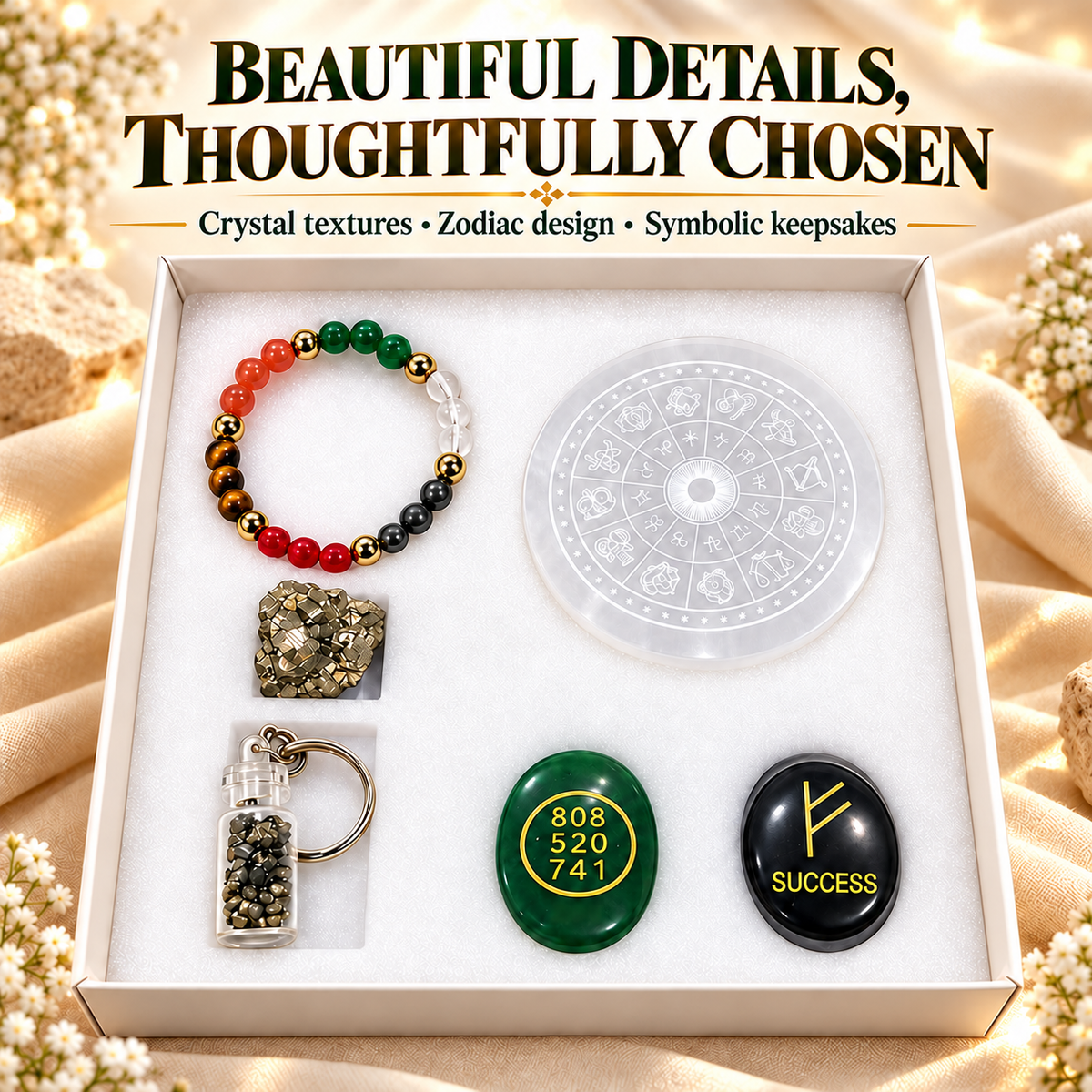 — macro view of the six-piece crystal gift set