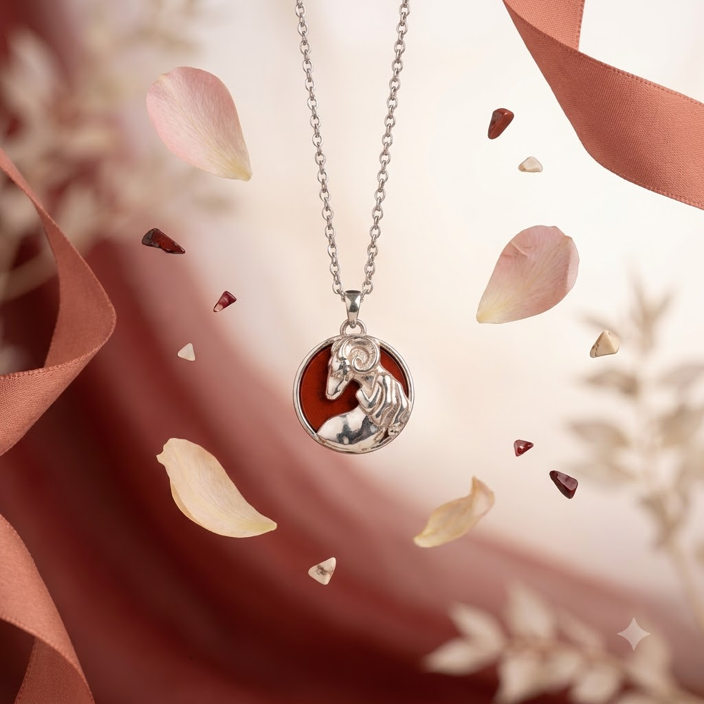Aries (Mesh) Zodiac Pendant | Red Jasper Crystal | Mesha Rashi Necklace