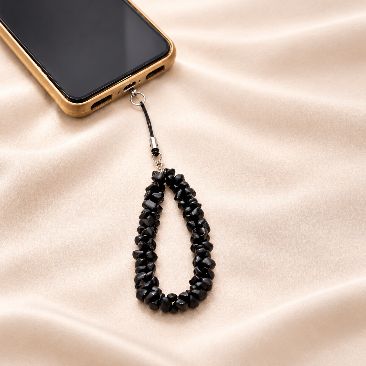 Black Obsidian Crystal Phone Loop – Natural Gemstone Accessory — product detail