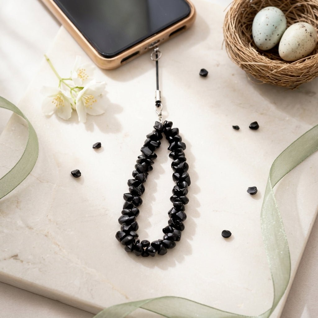 Black Obsidian Crystal Phone Loop – Natural Gemstone Accessory