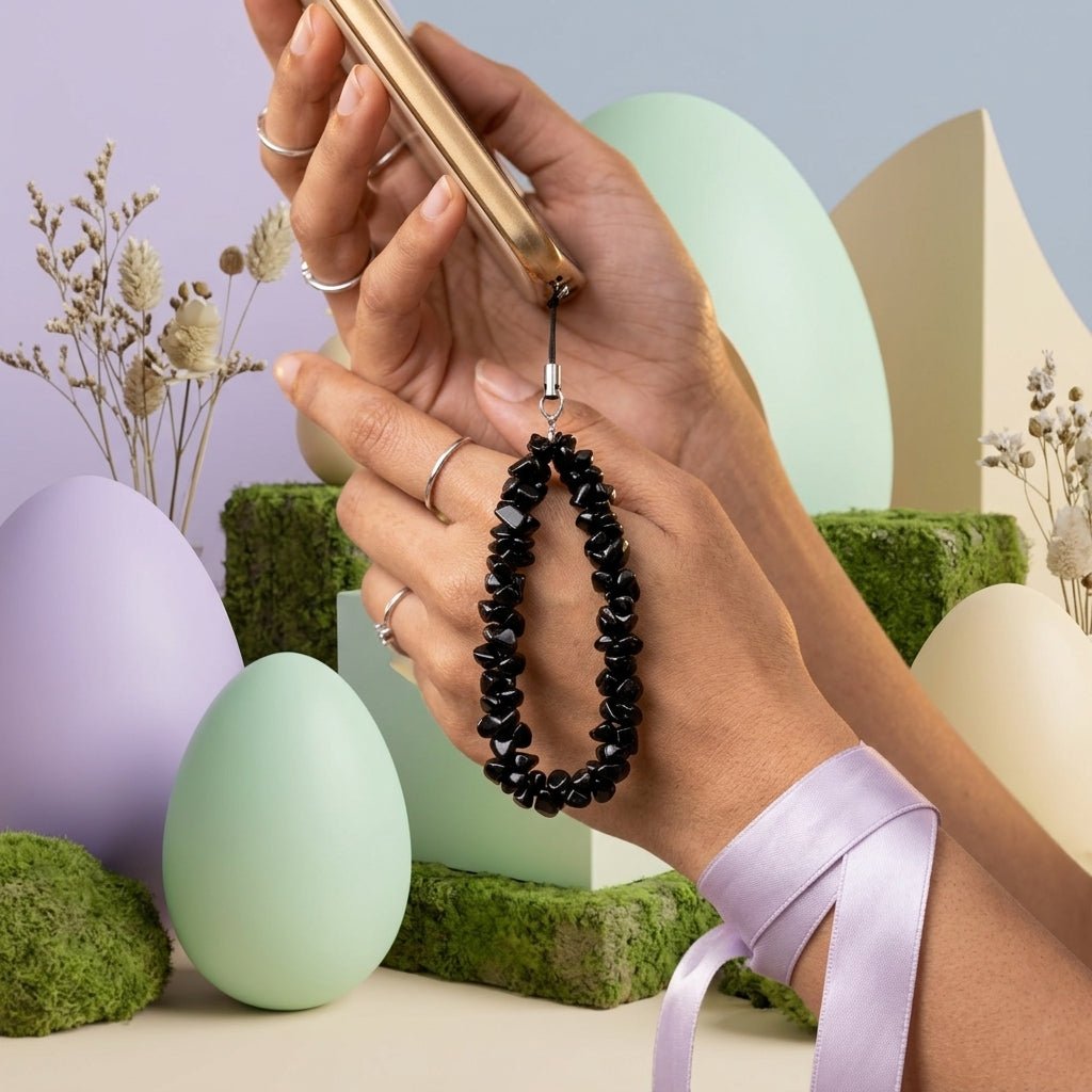 Black Obsidian Crystal Phone Loop – Natural Gemstone Accessory
