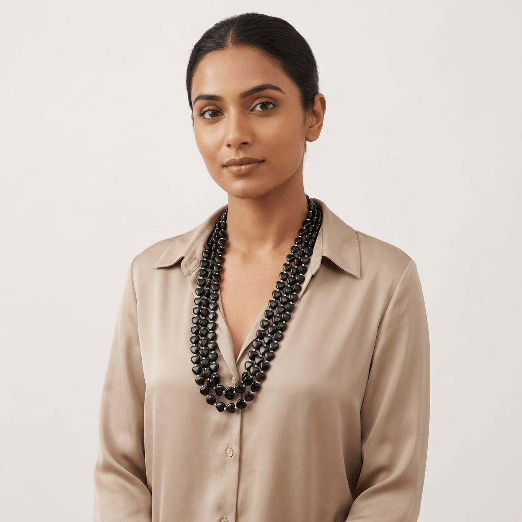 Black Obsidian Heart Crystal Beads Line - GOOD HABITSS