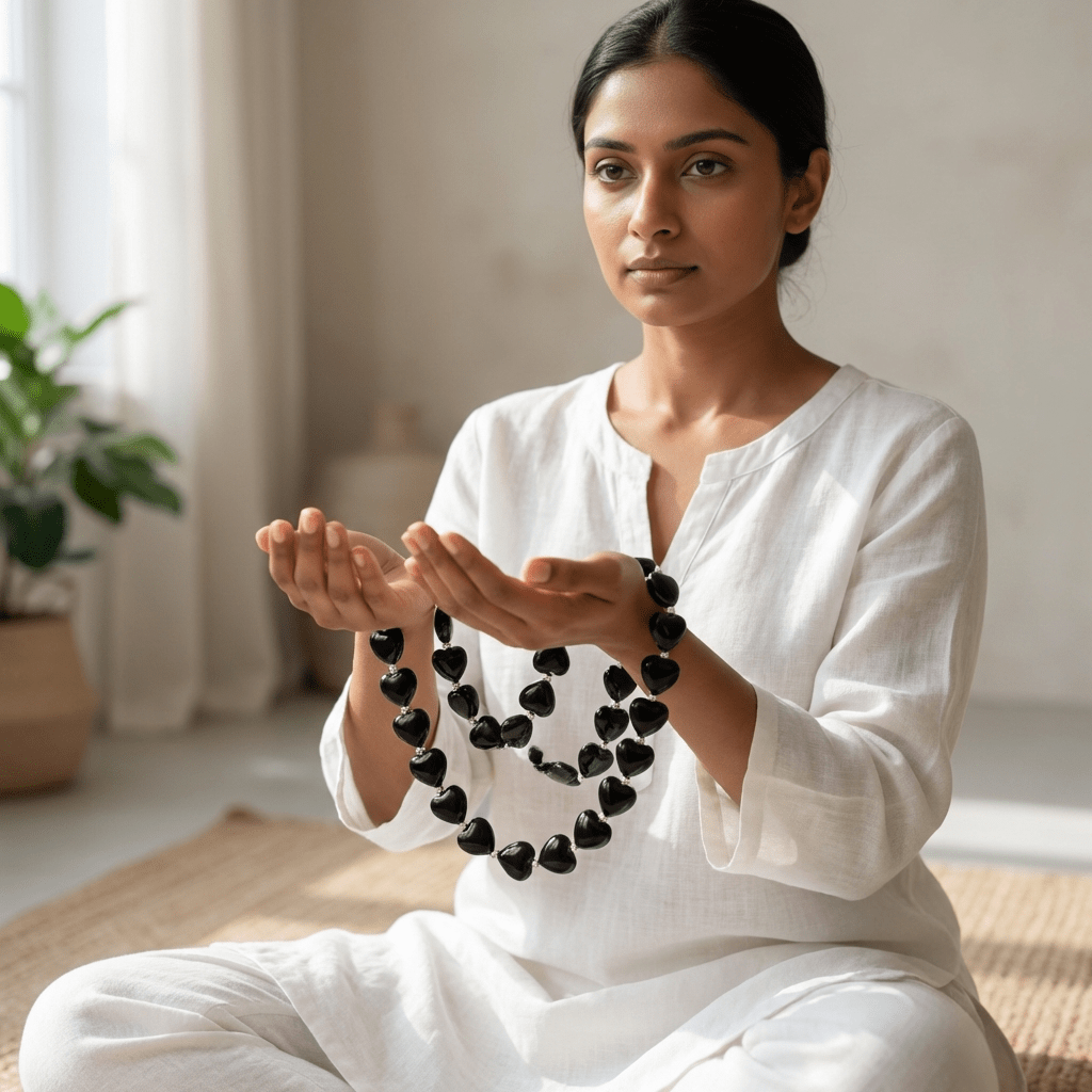 Black Obsidian Heart Crystal Beads Line - GOOD HABITSS