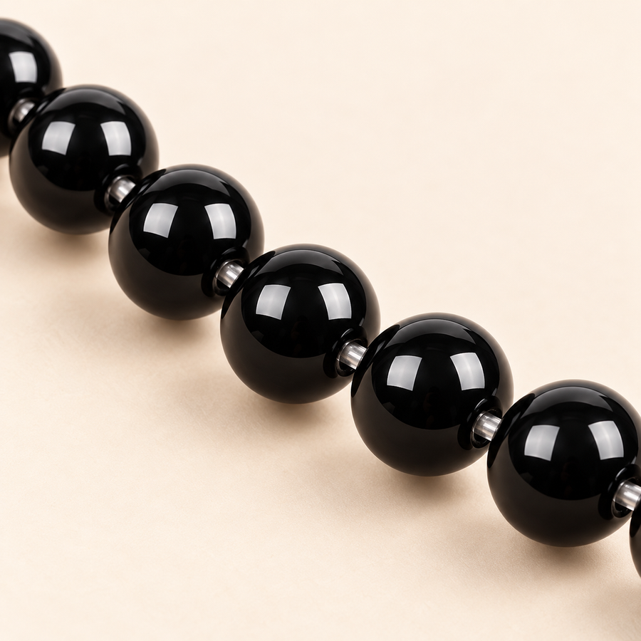 Black Onyx String — bead close-up