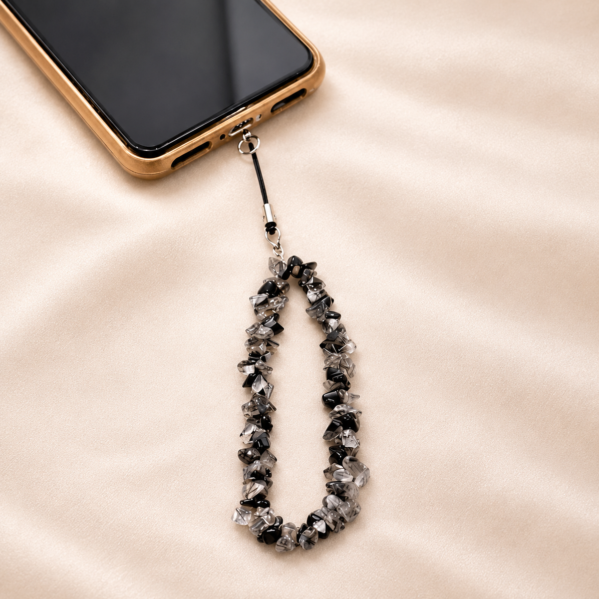 Black Rutile Crystal Phone Loop – Natural Gemstone Accessory — product detail