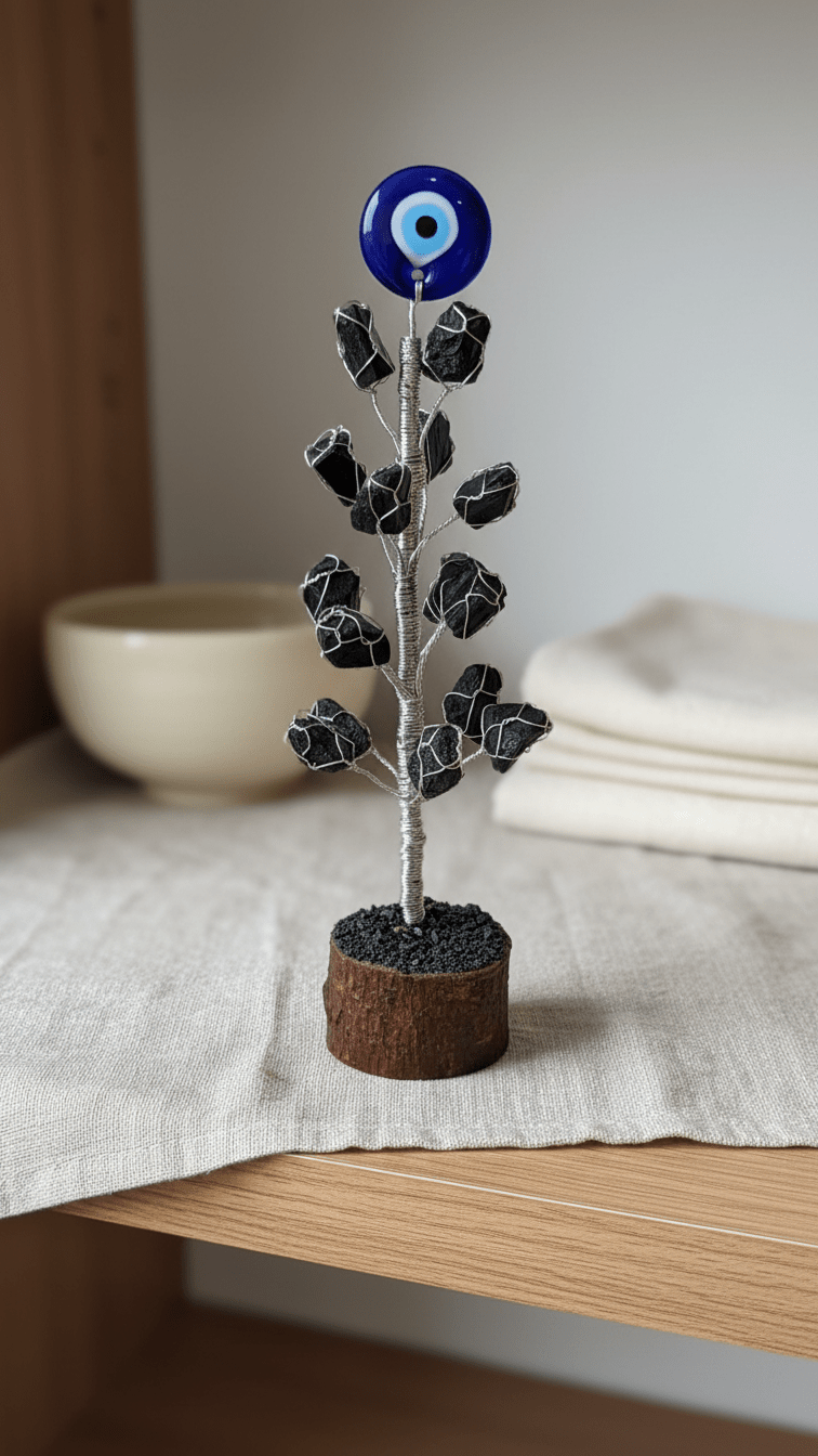Black Tourmaline with Evil Eye Tree - GOOD HABITSS