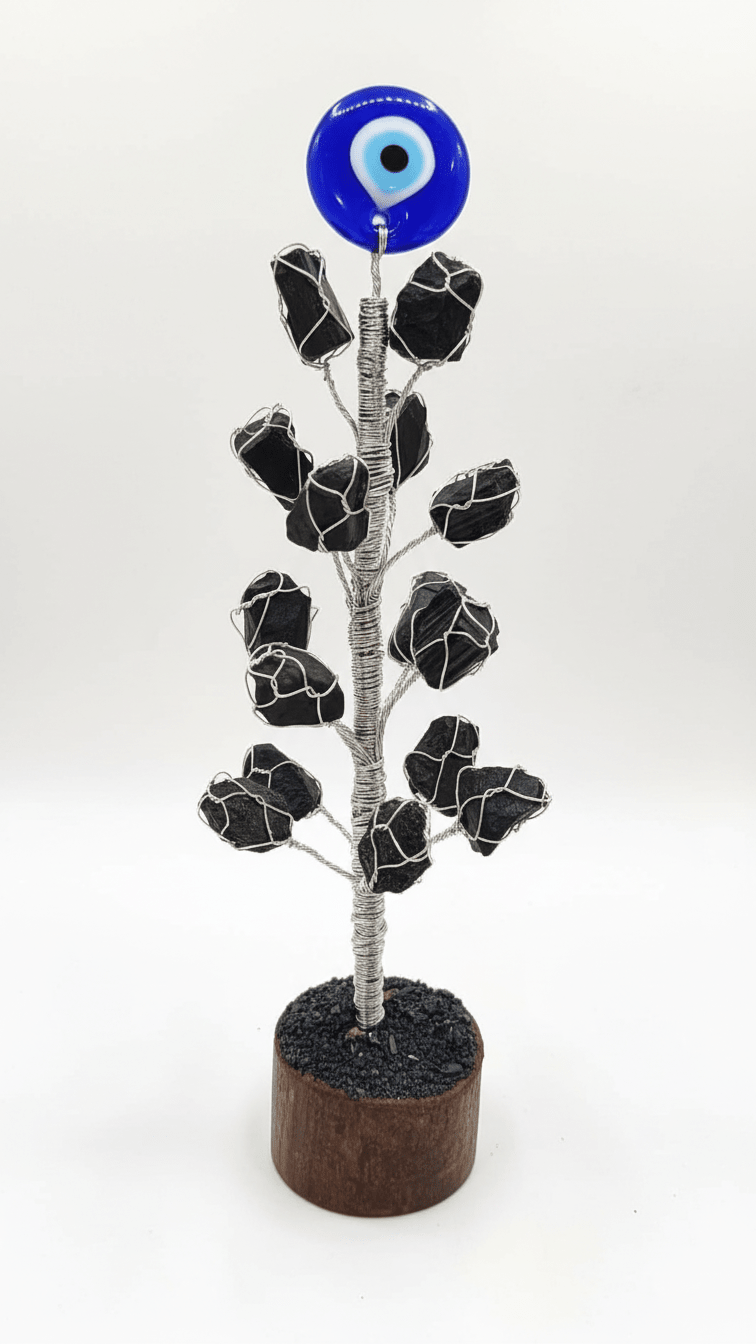 Black Tourmaline with Evil Eye Tree - GOOD HABITSS