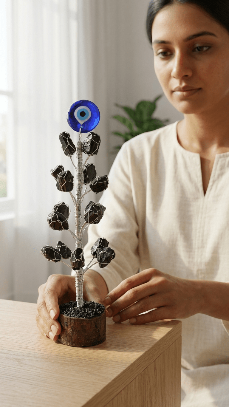 Black Tourmaline with Evil Eye Tree - GOOD HABITSS