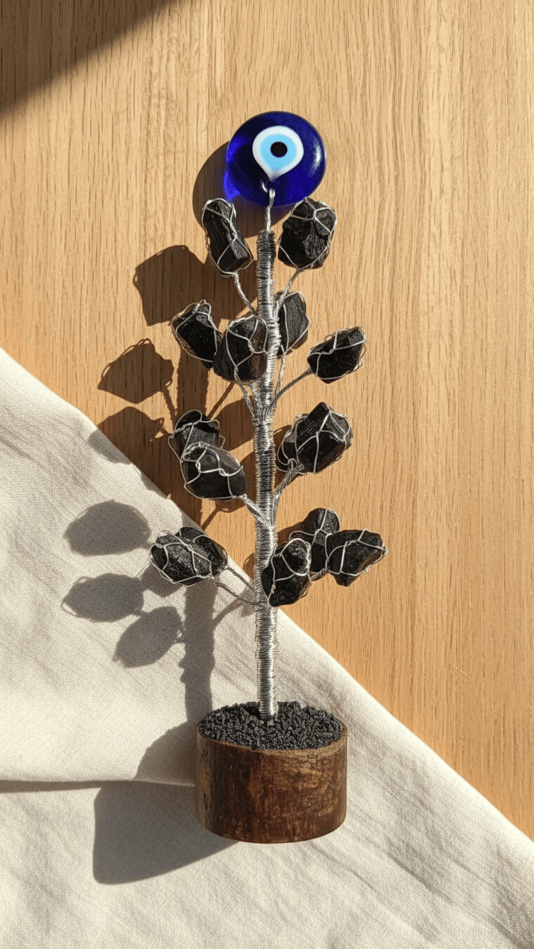 Black Tourmaline with Evil Eye Tree - GOOD HABITSS