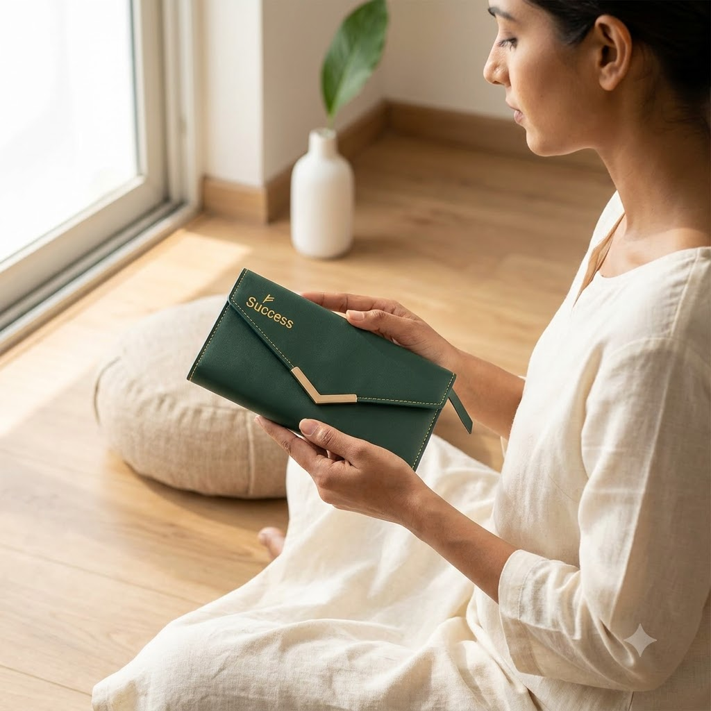 Success Green Leather Wallet – Premium Long Wallet for Wealth, Abundance & Prosperity