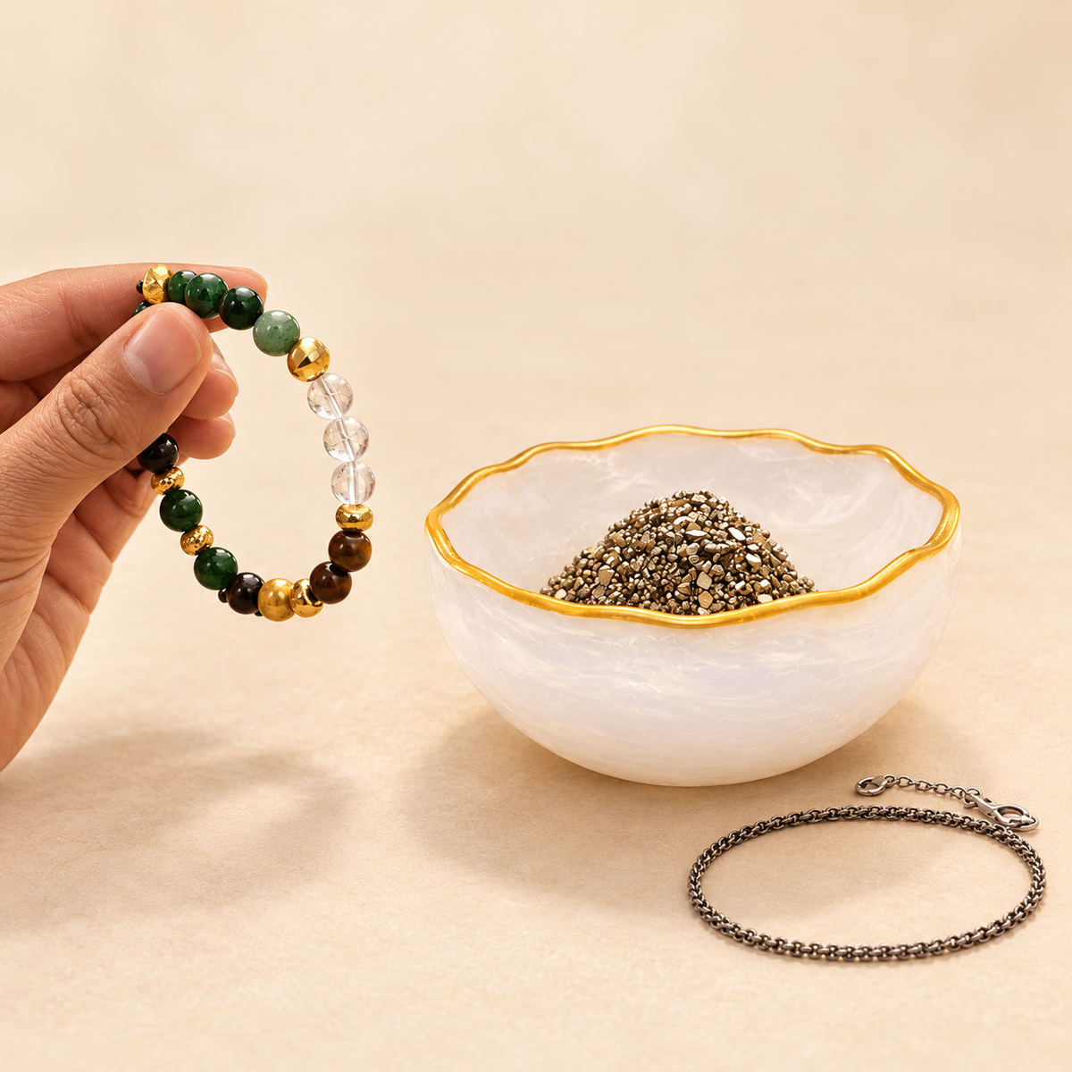 Bracelet, Pyrite & Selenite Crystal Gift Set — product detail