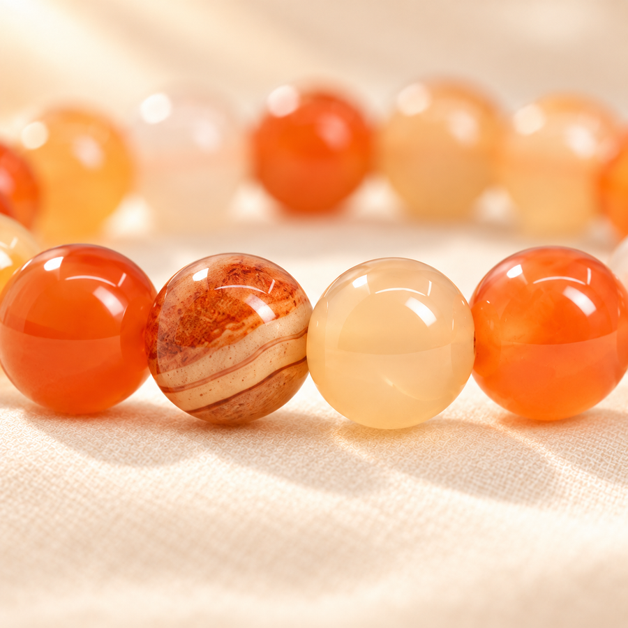 Carnelian 8mm bracelet — close-up