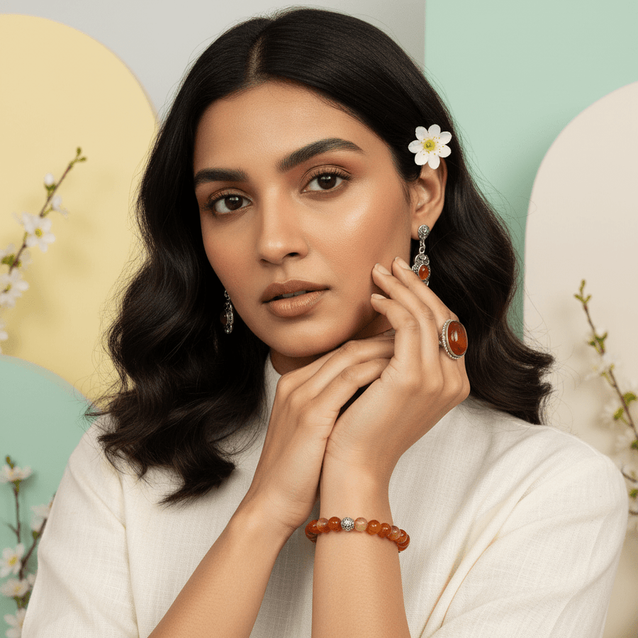 Carnelian Crystal Jewellery Set – Bracelet, Pendant & Earrings