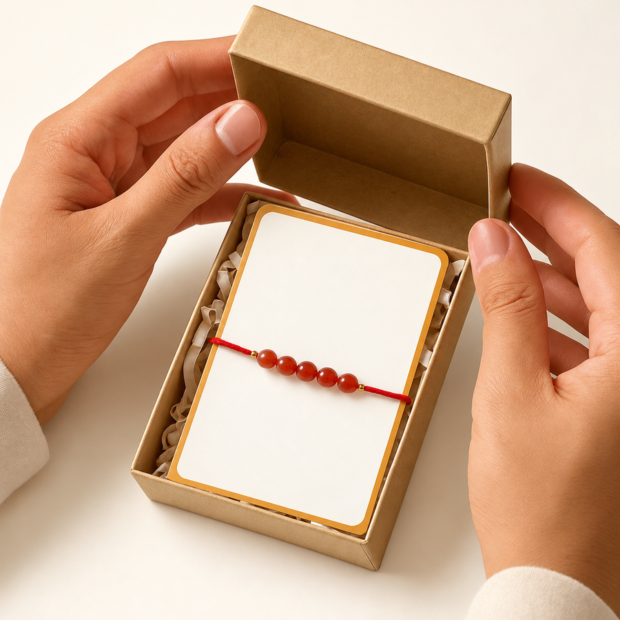 Carnelian Rakhi – Natural Crystal-Inspired Raksha Bandhan Gift — product detail
