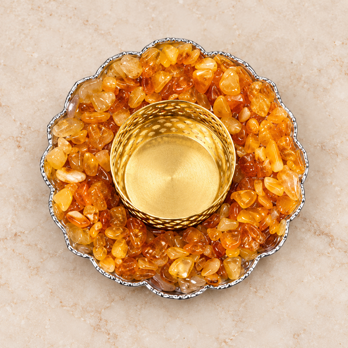 Citrine Crystal Candle Holder — top view