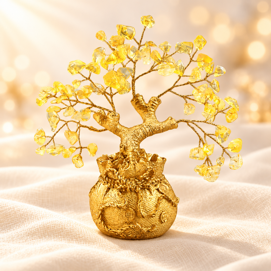 Citrine Crystal Tree – Natural Gemstone Décor on warm cream background