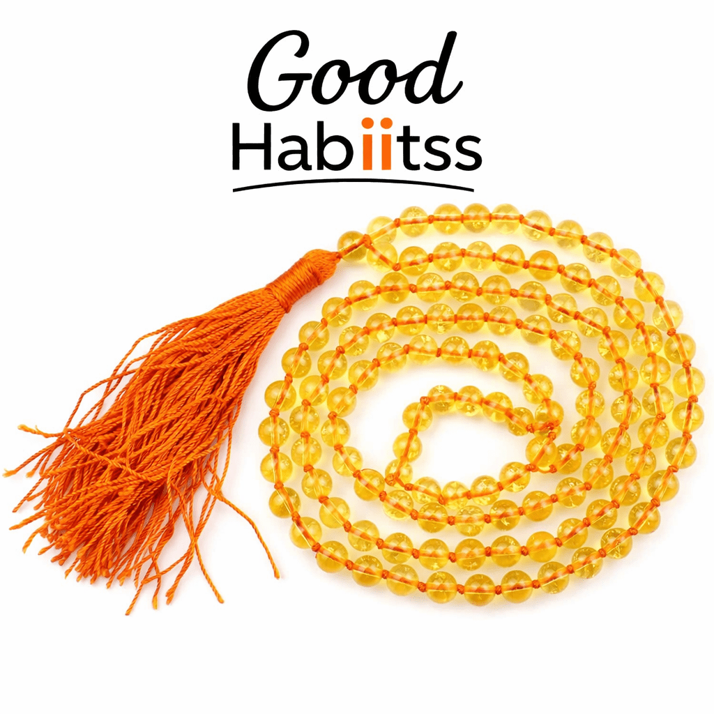 Citrine Dyed Mala Necklace 108 Mala Beads, 108 Prayer Beads, Buddhist Meditation Mala - GOOD HABITSS