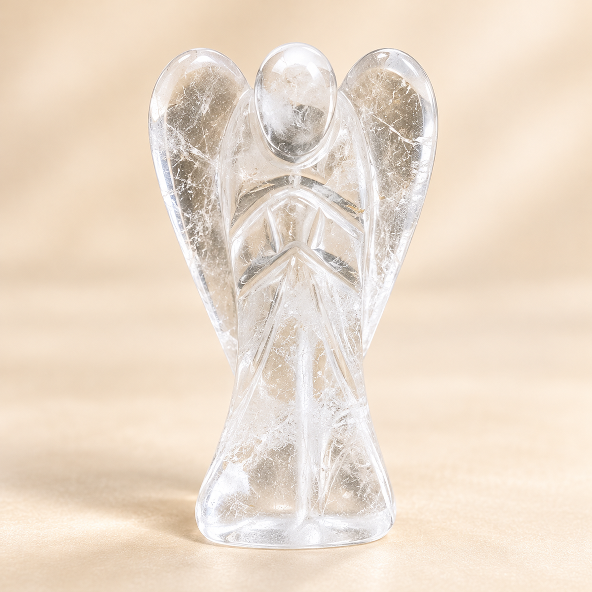 Clear Quartz Angel — carving close-up
