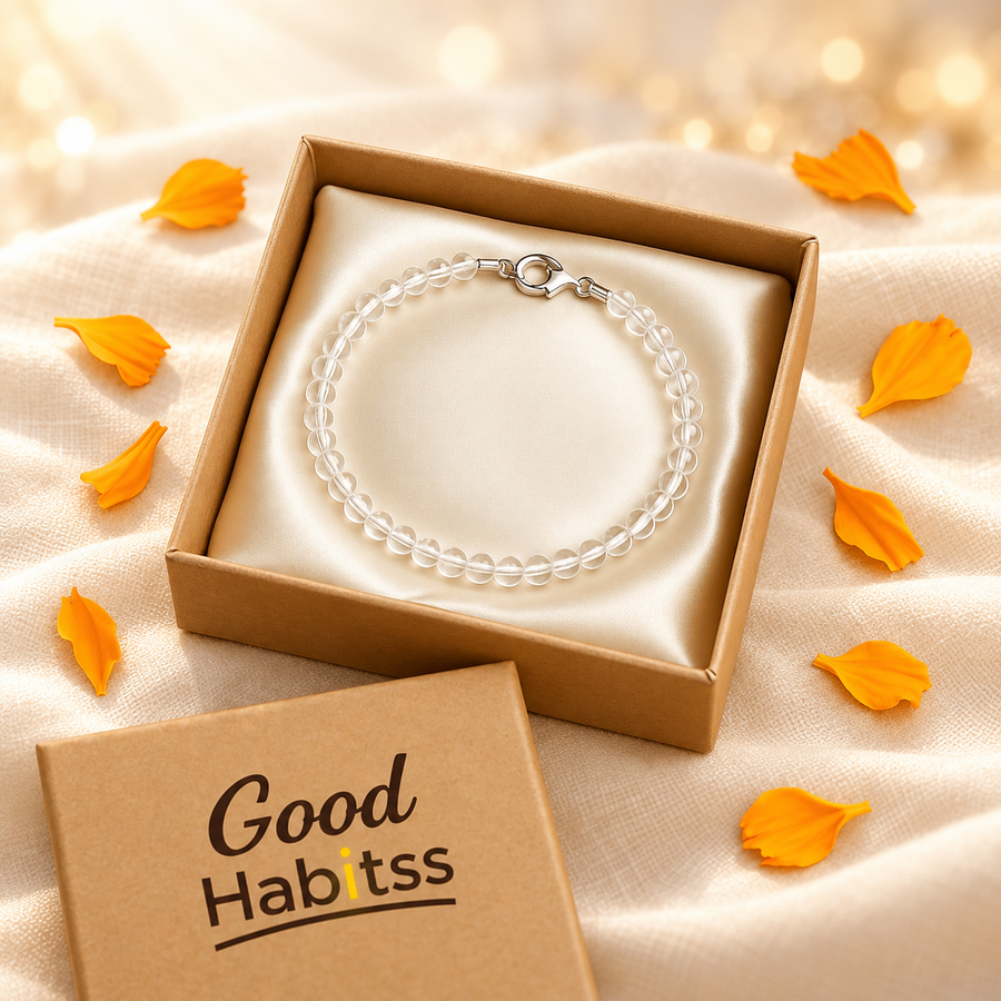 Clear Quartz Anklet – Natural Gemstone Jewellery on warm cream background