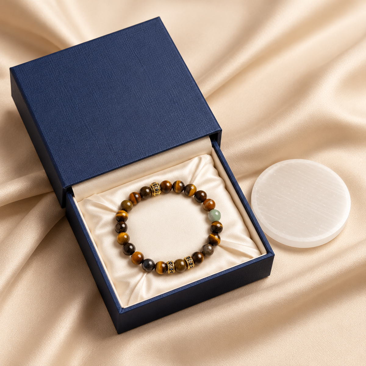 Crystal Bead Bracelet & Selenite Display Plate Set — product detail